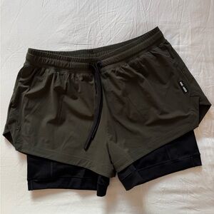 Olive Green and Black Athletic Shorts